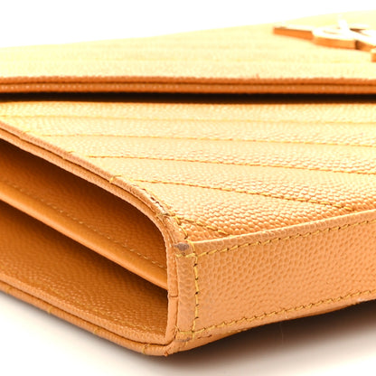 Saint Laurent Grain De Poudre Matelasse Chevron Monogram Chain Wallet Mustard 8 of 9
