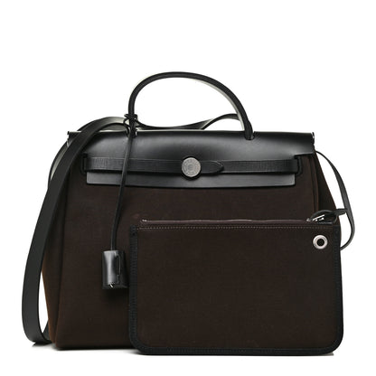 Hermes Military Toile Vache Hunter Herbag Zip Retourne 31 PM Ebene Black 1 of 16