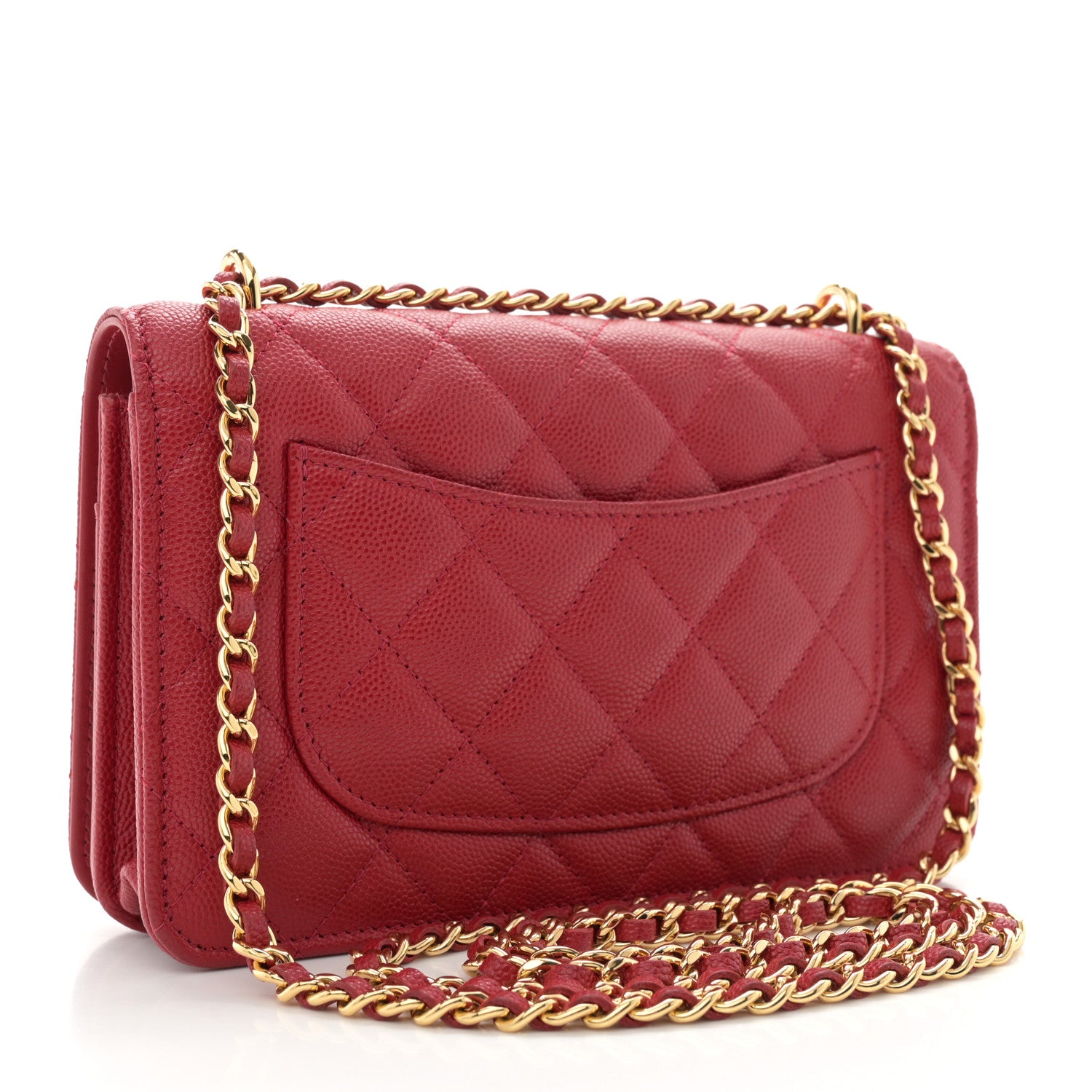 Chanel Caviar Quilted Pocket Clutch With Chain WOC Red 3 of 14