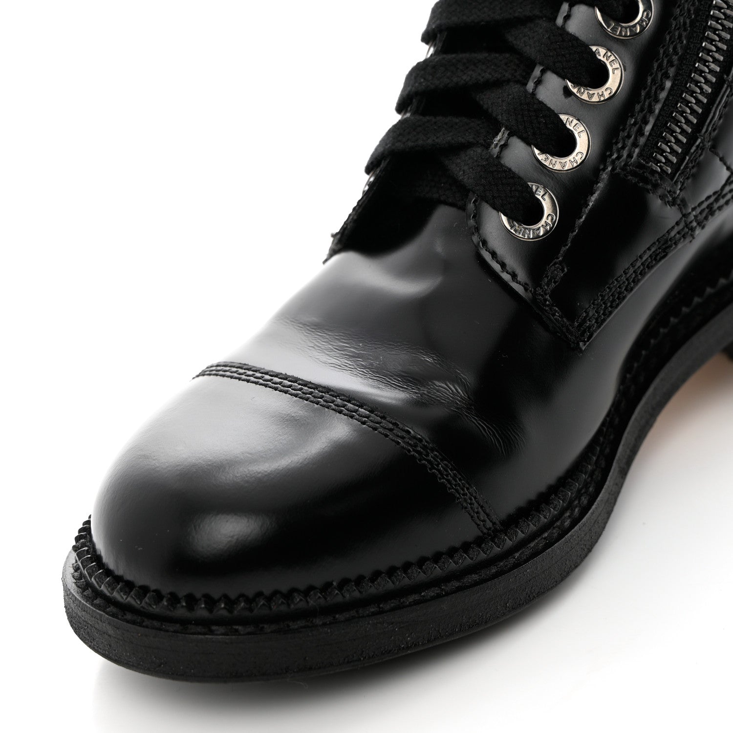 Chanel Calfskin Quilted Lace Up Combat Boots 36 Black 9 of 15