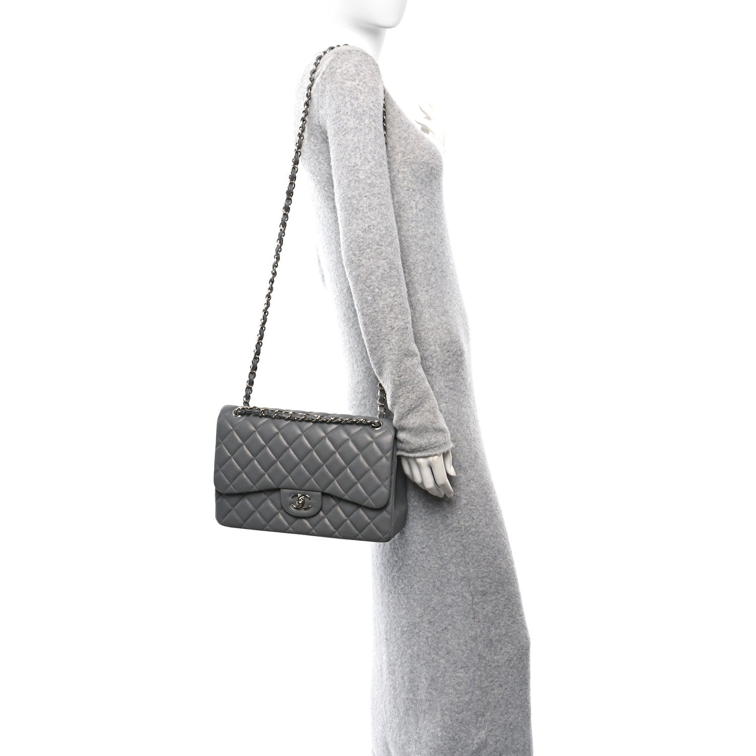 Chanel Caviar Quilted Jumbo Double Flap Dark Grey 2 of 11