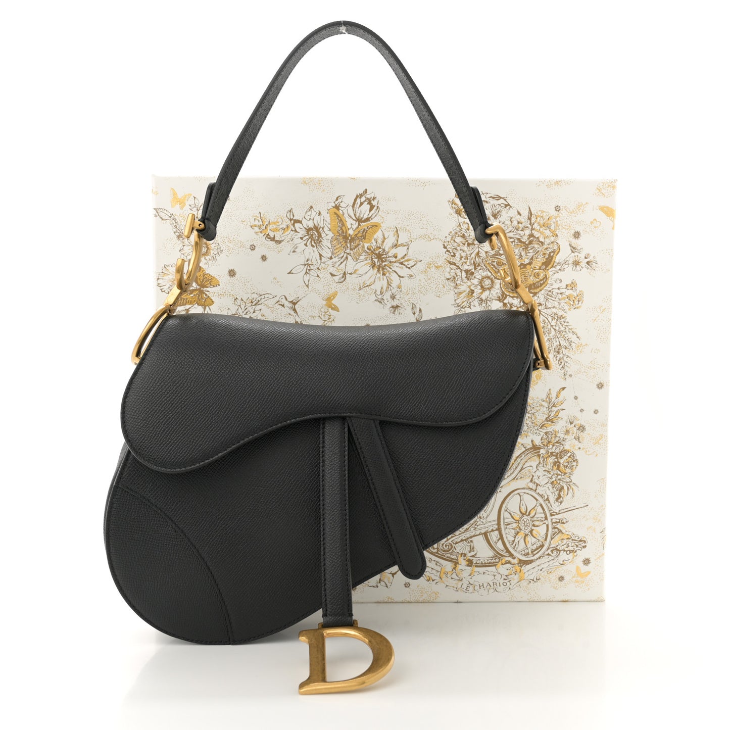 Grained Calfskin Saddle Bag Black