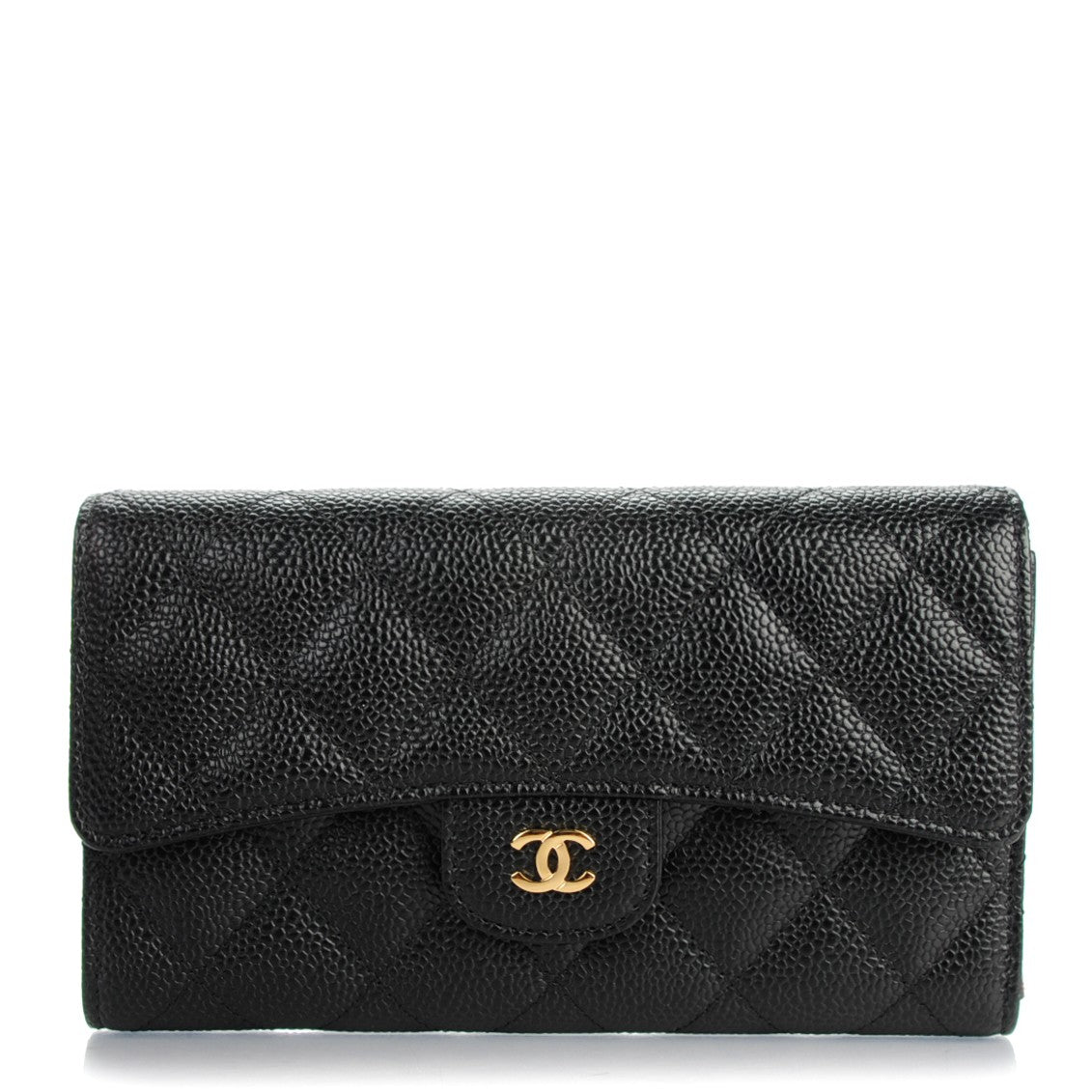 Caviar Quilted Large Flap Wallet Black