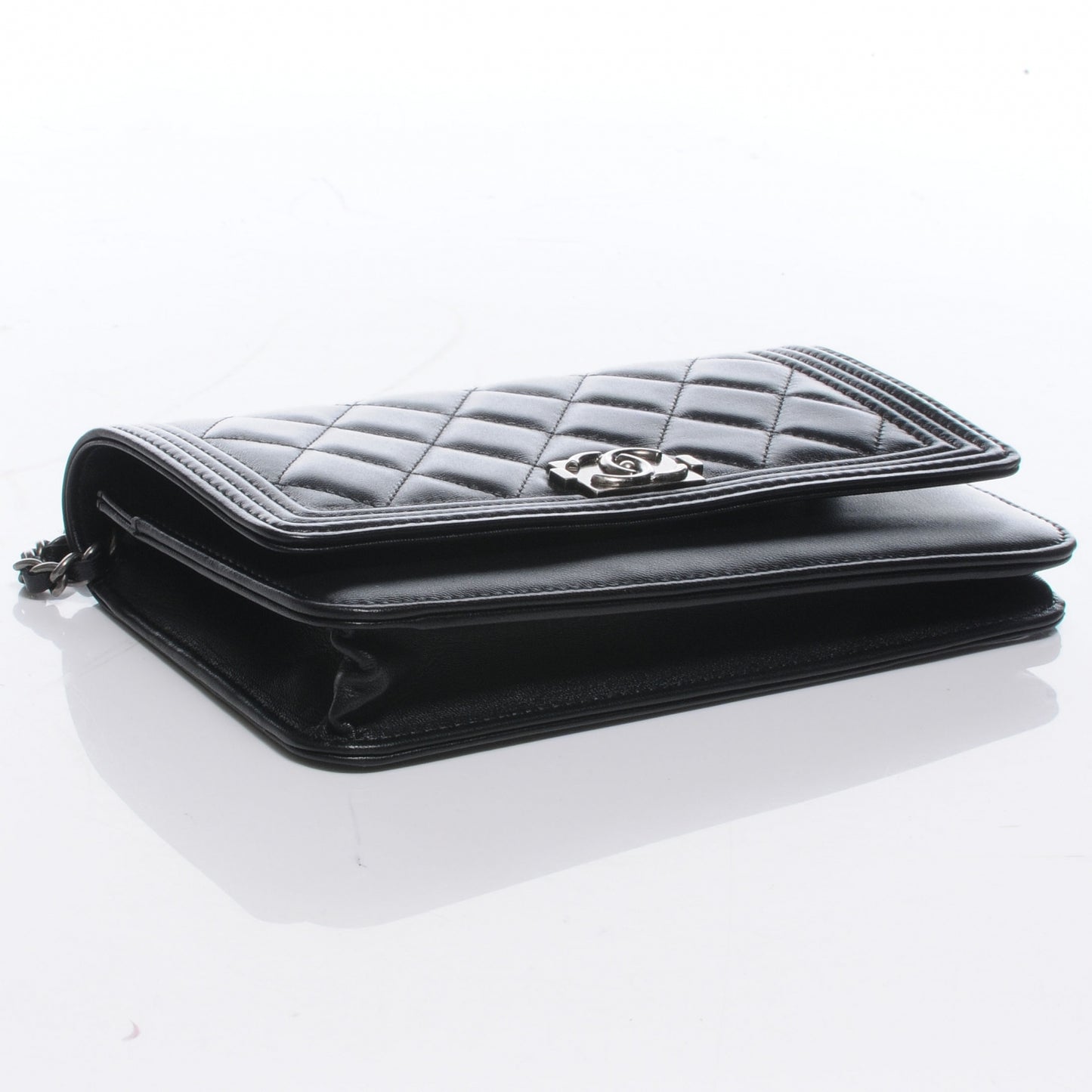 Lambskin Quilted Boy Wallet On Chain WOC Black