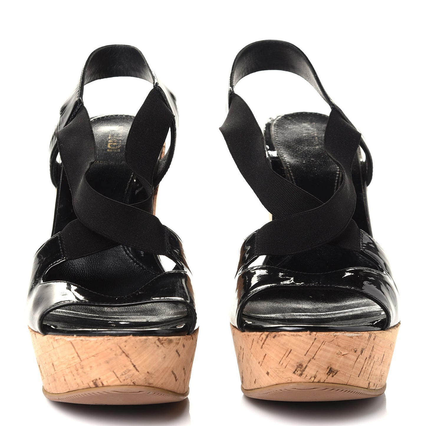 Patent Cork Wedge Sandals 38.5 Black