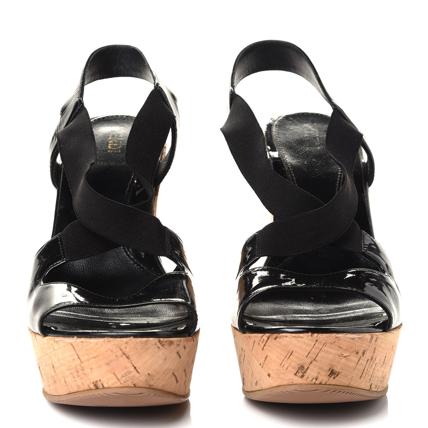 Fendi Patent Cork Wedge Sandals 38.5 Black 3 of 8