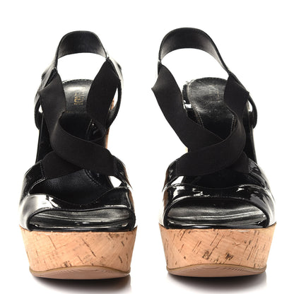 Fendi Patent Cork Wedge Sandals 38.5 Black 3 of 8