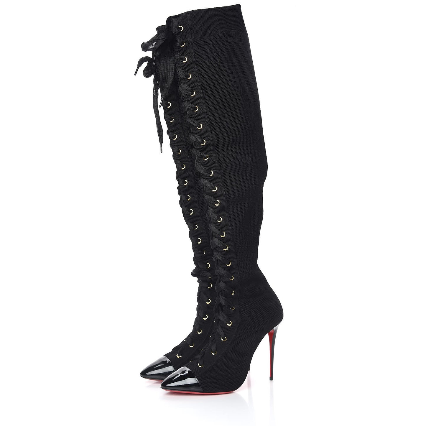 Patent Maille Tricot Frenchie 100 Sock Boots 40 Black