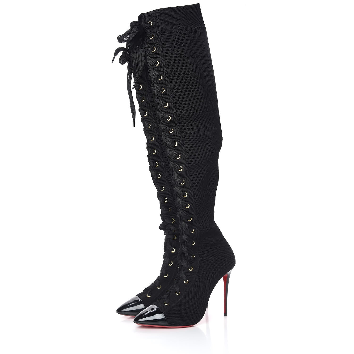 Christian Louboutin Patent Maille Tricot Frenchie 100 Sock Boots 40 Black 3 of 7