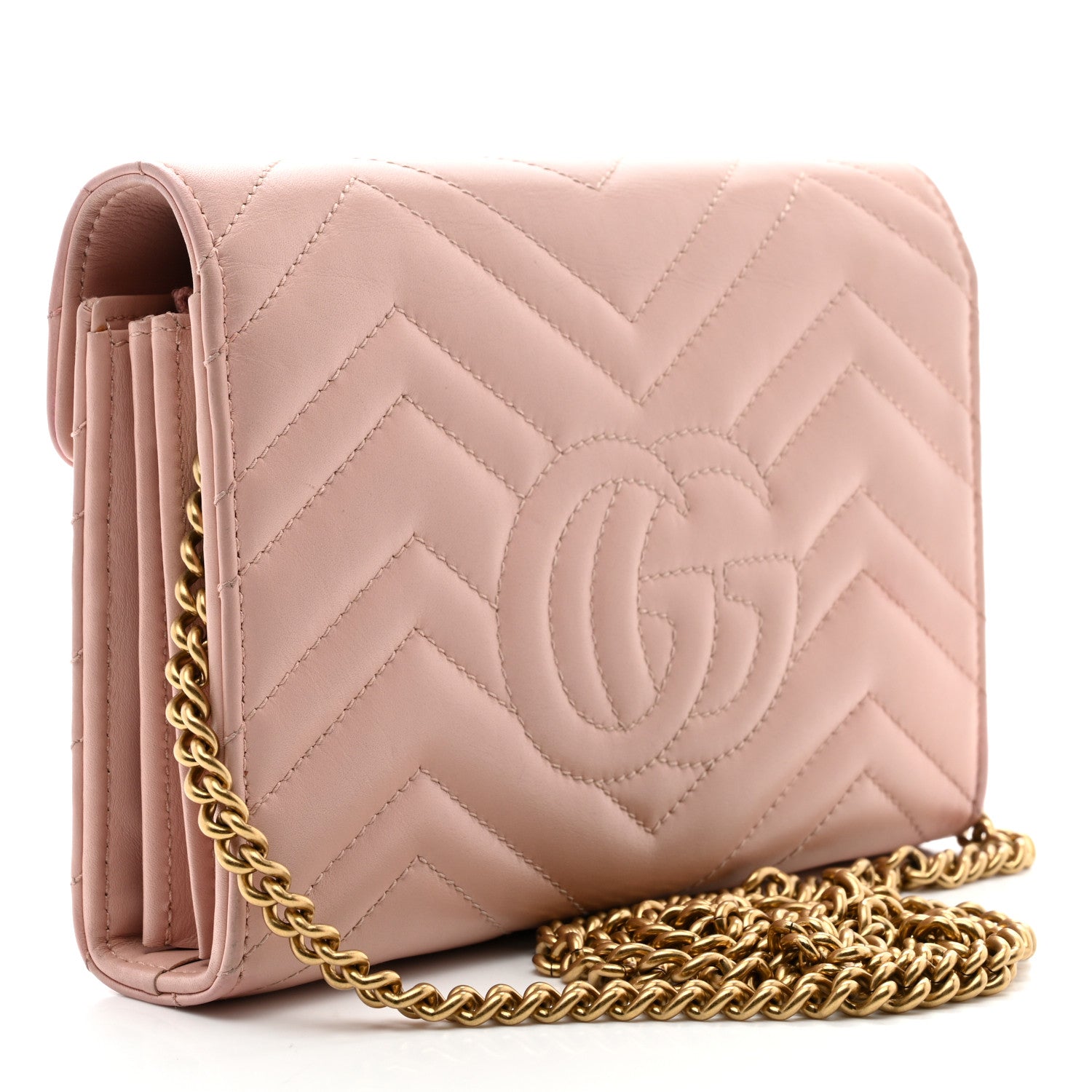 Gucci Calfskin Matelasse GG Marmont Chain Wallet Perfect Pink 3 of 12