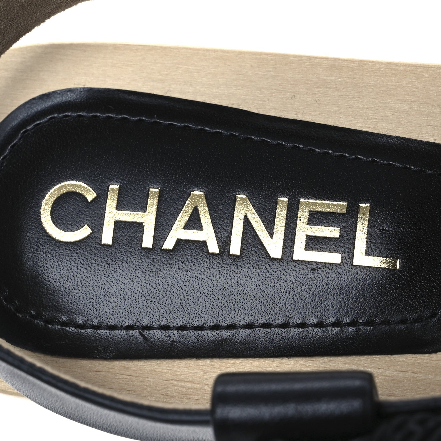 Chanel Calfskin Cord Pearl CC Sandals 38 Black 9 of 11