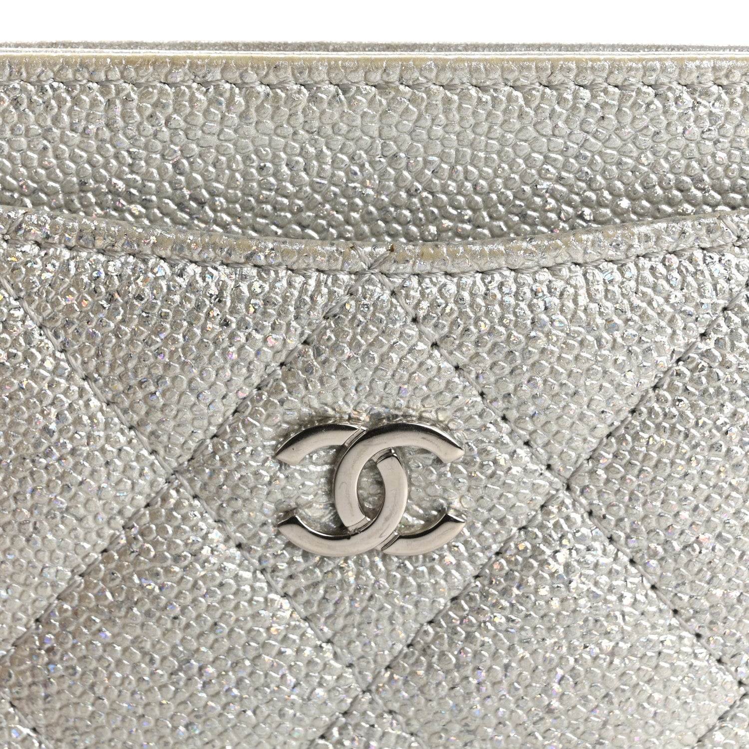 Chanel Glittered Metallic Caviar Quilted Card Holder Silver 12 of 14