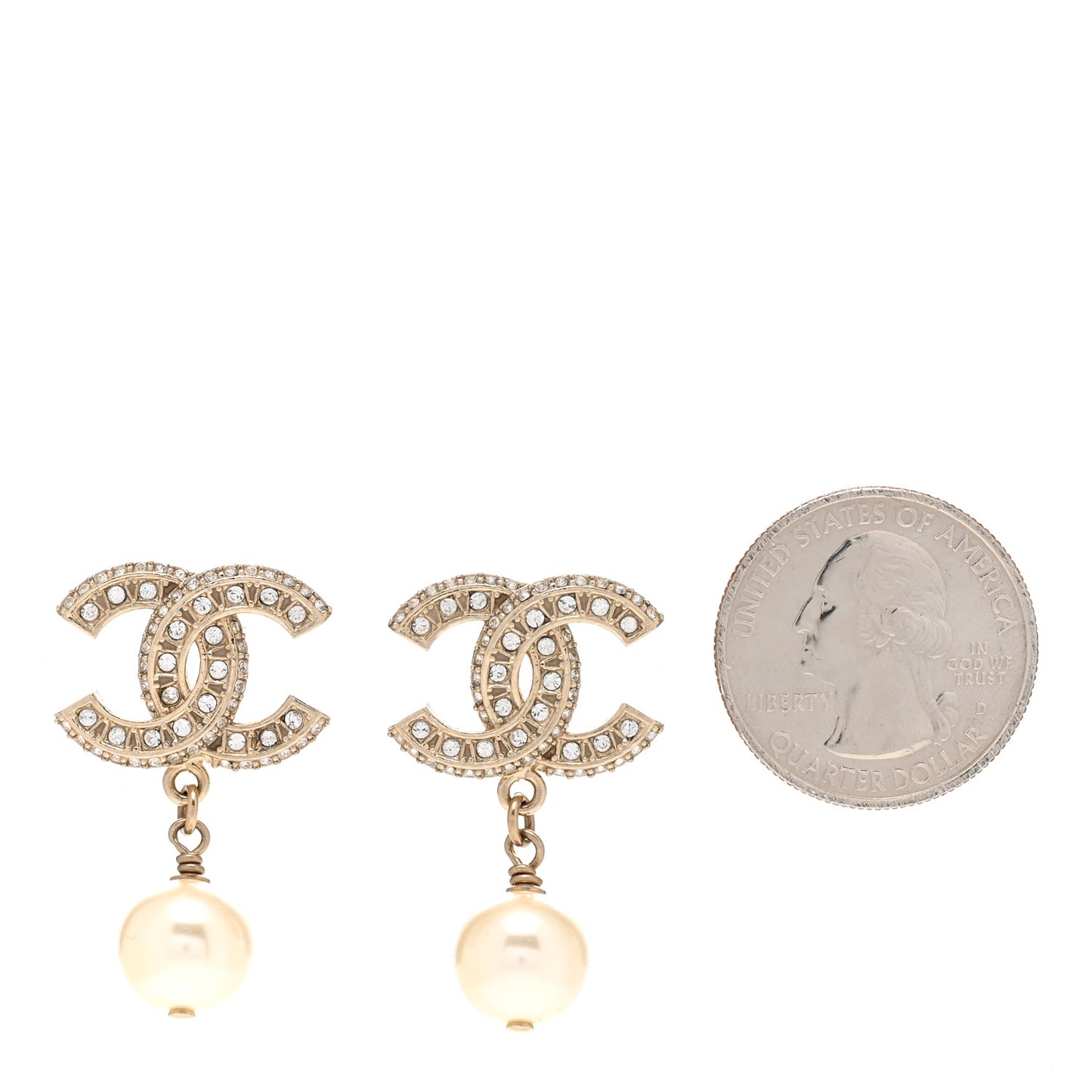 Crystal Pearl CC Drop Earrings Gold