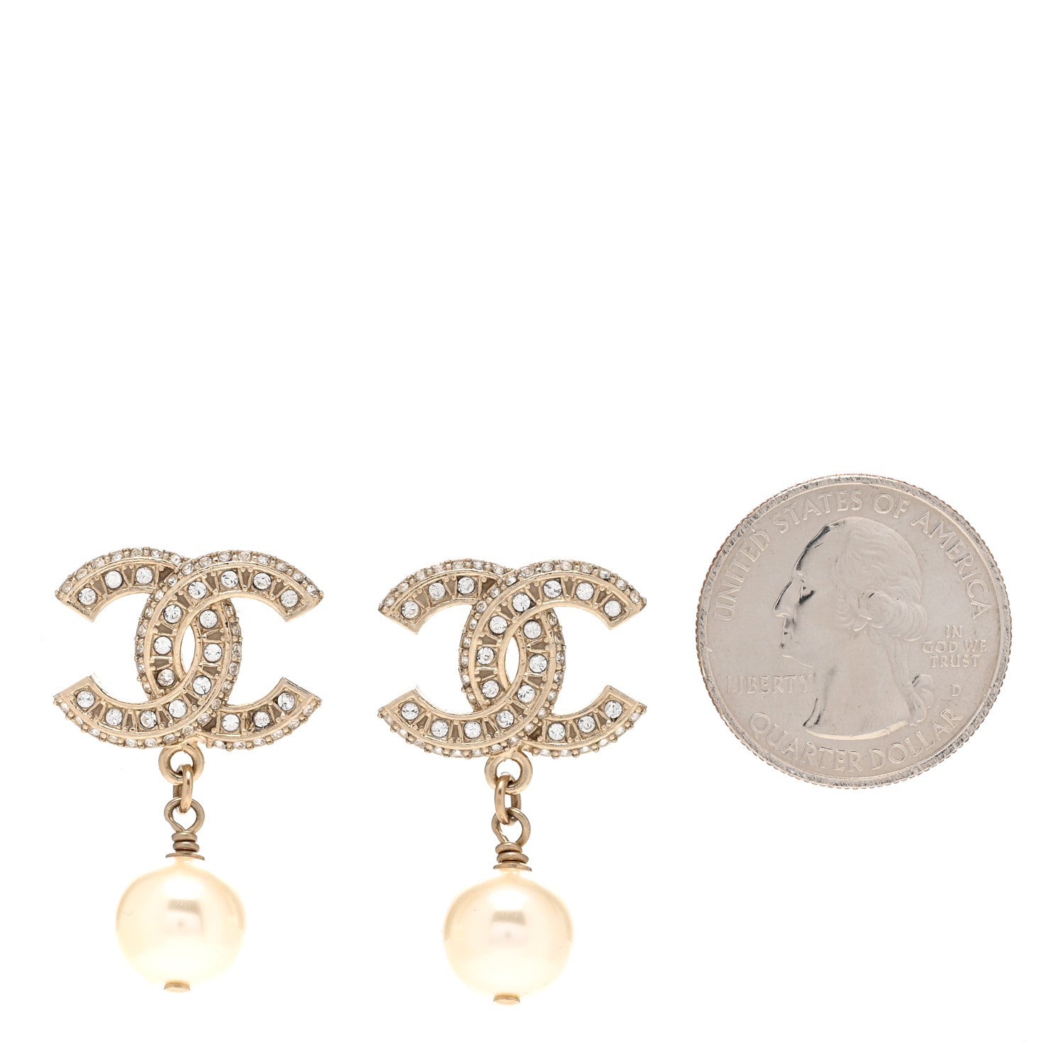 Chanel Crystal Pearl CC Drop Earrings Gold 2 of 4