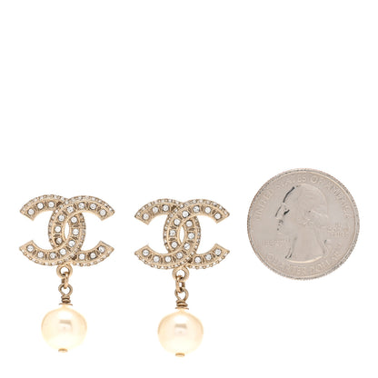 Chanel Crystal Pearl CC Drop Earrings Gold 2 of 4