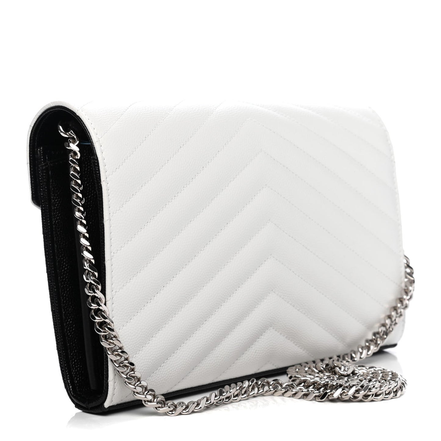 Grain De Poudre Matelasse Chevron Bi-Color Monogram Chain Wallet White Black