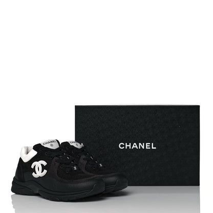Chanel Mesh Suede Grained Calfskin Womens CC Sneakers 39 Black White 7 of 7