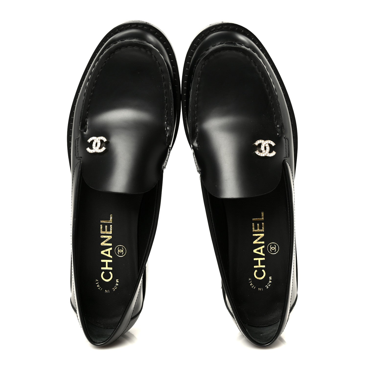 Chanel Calfskin Crystal CC Mocassin Loafers 36 Black 2 of 10