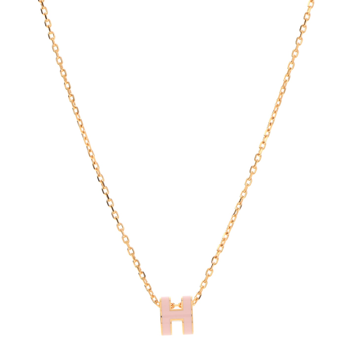 Lacquered Gold Mini Pop H Pendant Necklace Rose Dragee