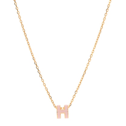 Hermes Lacquered Gold Mini Pop H Pendant Necklace Rose Dragee 1 of 7