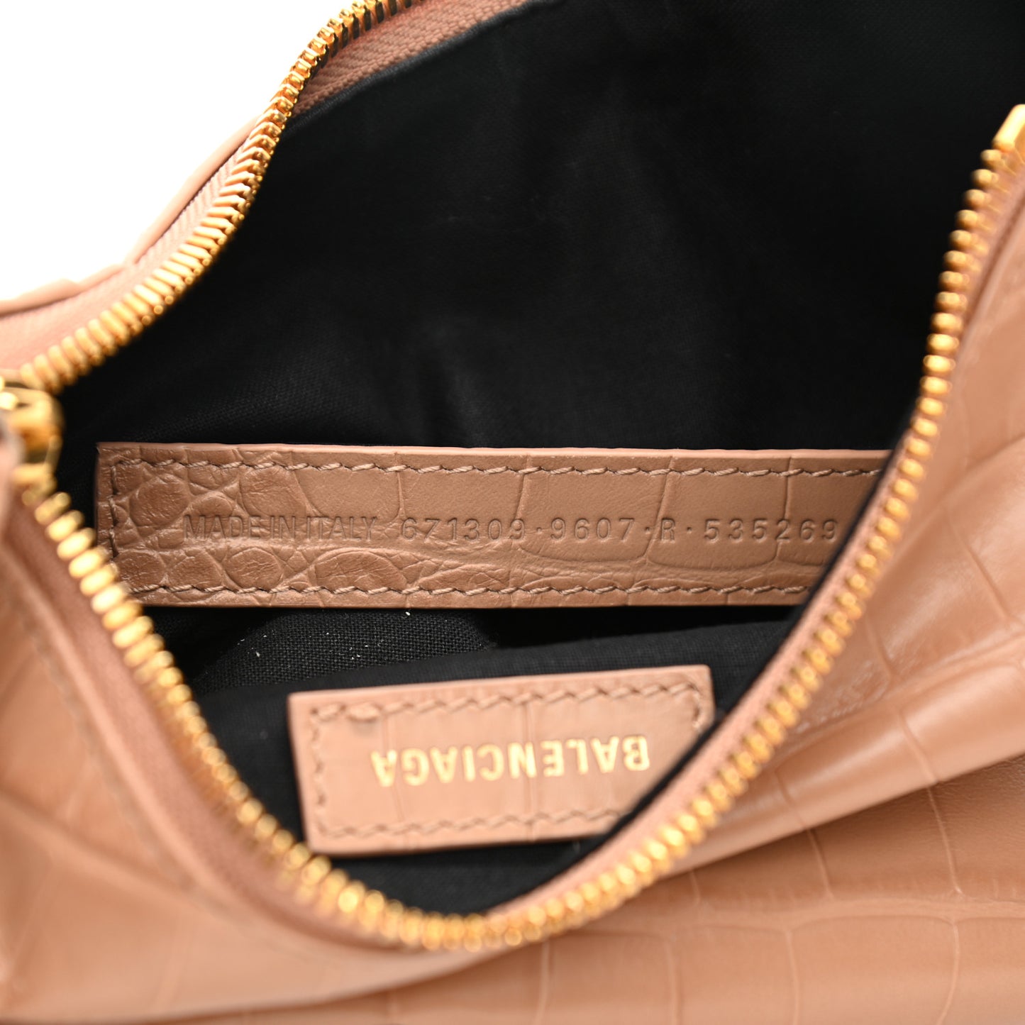 Extra Supple Calfskin Crocodile Embossed Le Cagole Shoulder Bag XS Nude Beige