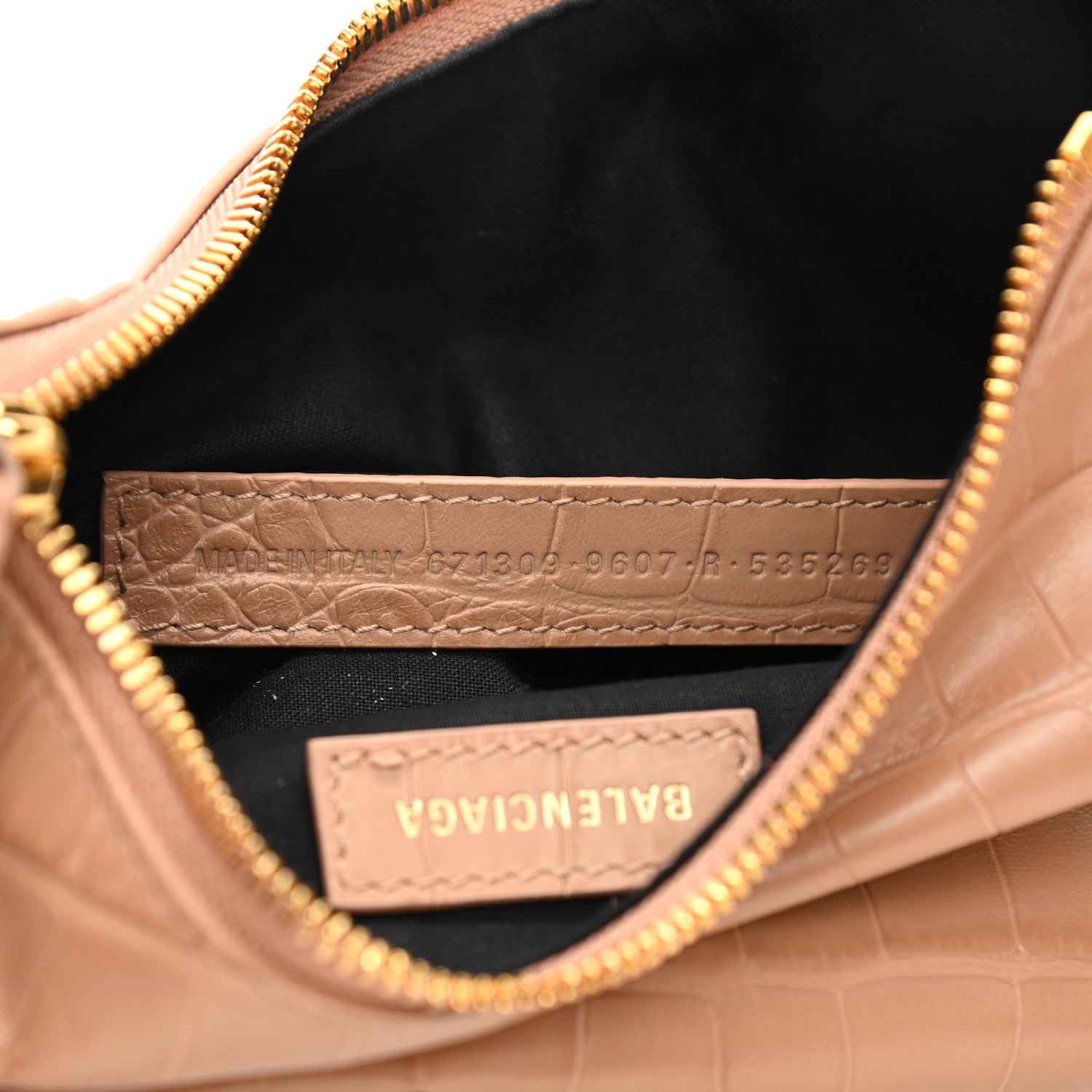 Balenciaga Extra Supple Calfskin Crocodile Embossed Le Cagole Shoulder Bag XS Nude Beige 7 of 8