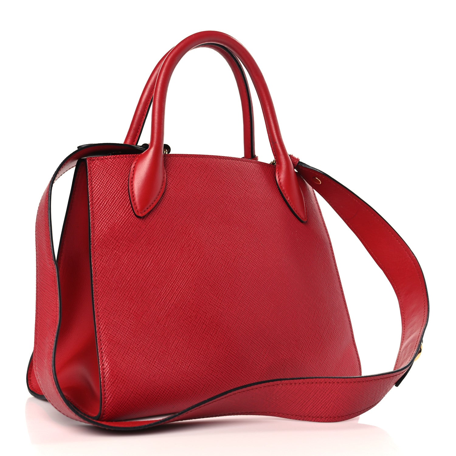 Prada Saffiano Cuir Calfskin Small Monochrome Top Handle Tote Fuoco 3 of 9