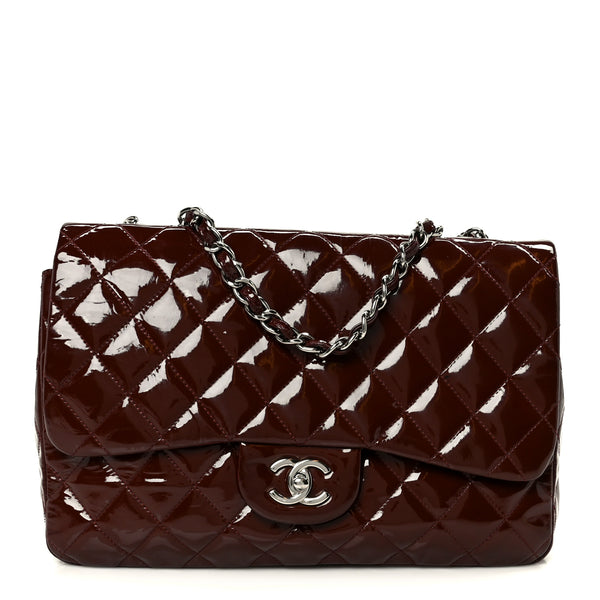 Chanel Crinkled Patent Quilted Jumbo Single Flap Burgundy 1876341