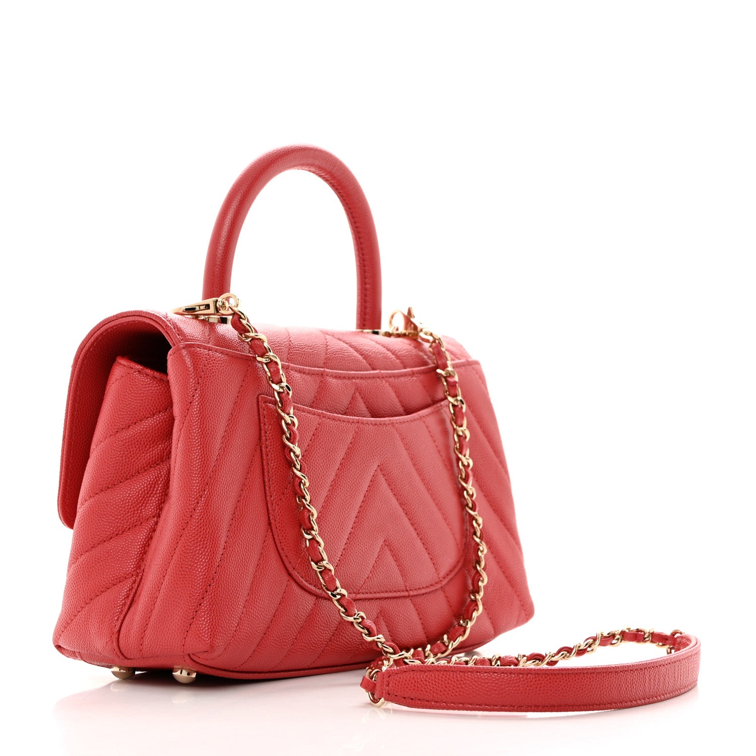 Chanel Caviar Chevron Quilted Mini Coco Handle Flap Red 2 of 10
