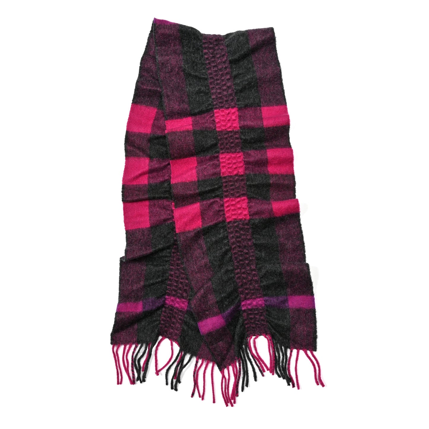 Cashmere Check Fringe Scarf Pink