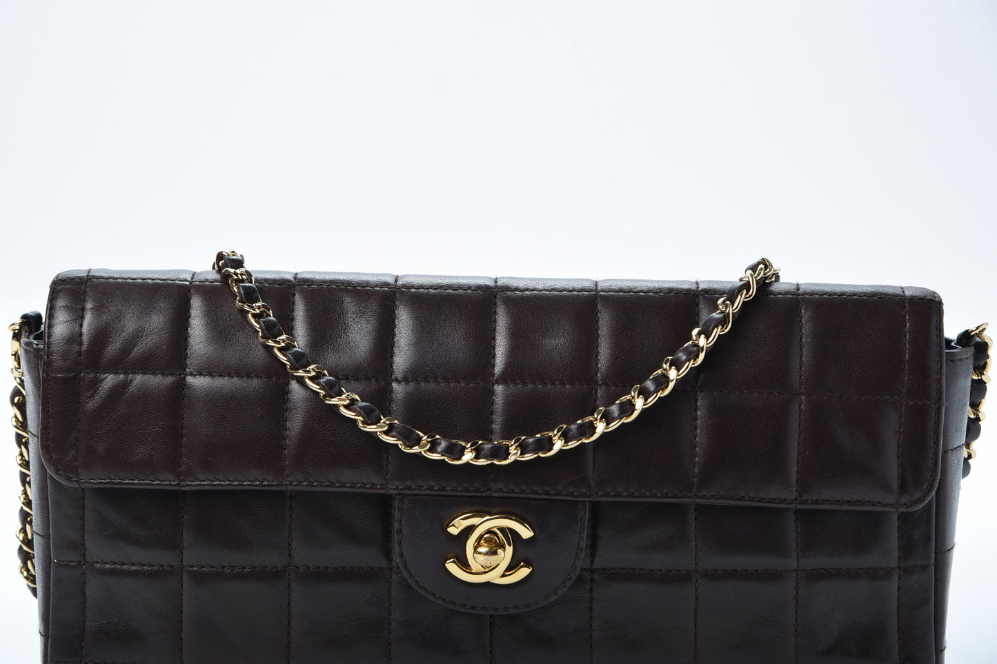 Lambskin East West Chocolate Bar Flap Dark Brown
