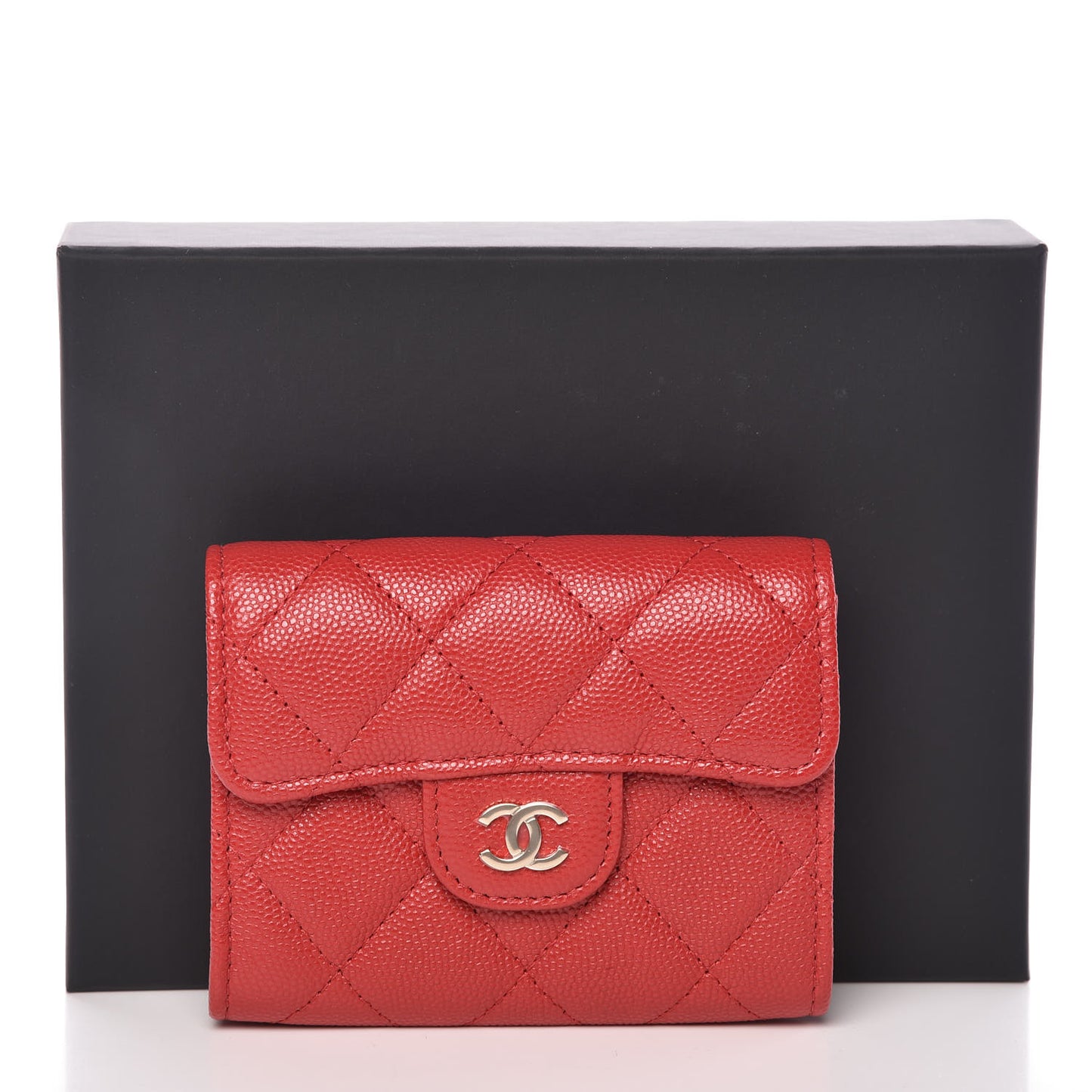 Caviar Quilted Flap Card Holder Wallet Red