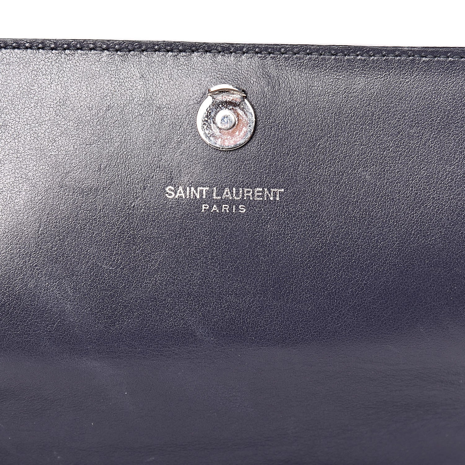 Saint Laurent Calfskin Crocodile Embossed Monogram Sunset Chain Wallet Navy 6 of 13