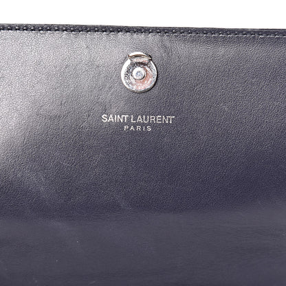 Saint Laurent Calfskin Crocodile Embossed Monogram Sunset Chain Wallet Navy 6 of 13