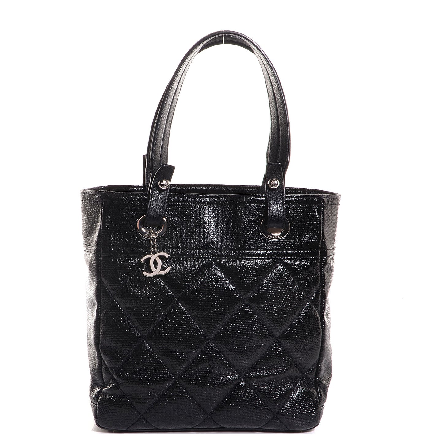 Coated Canvas Quilted Small Paris Biarritz Tote Black