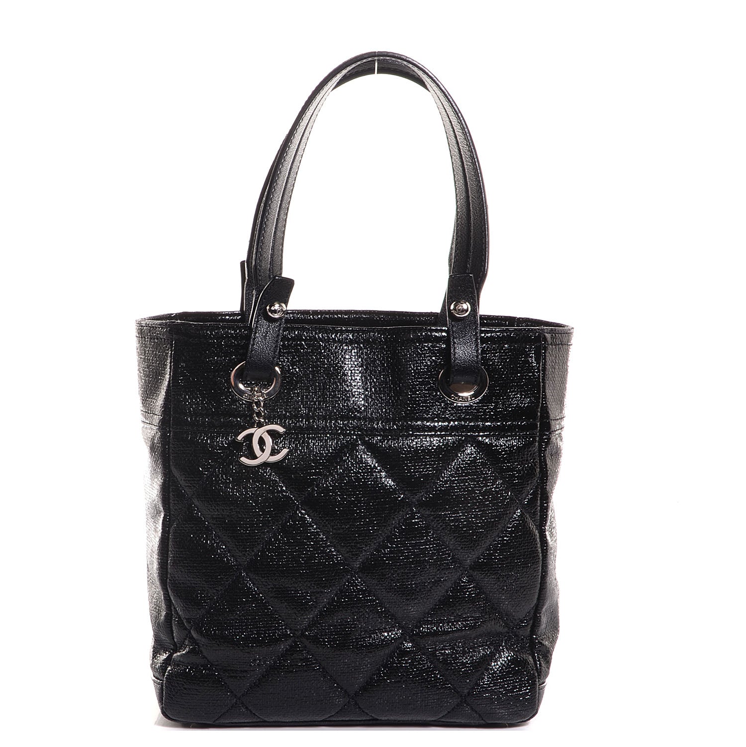 Chanel Coated Canvas Quilted Small Paris Biarritz Tote Black 1 of 7