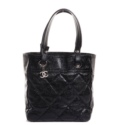 Chanel Coated Canvas Quilted Small Paris Biarritz Tote Black 1 of 7