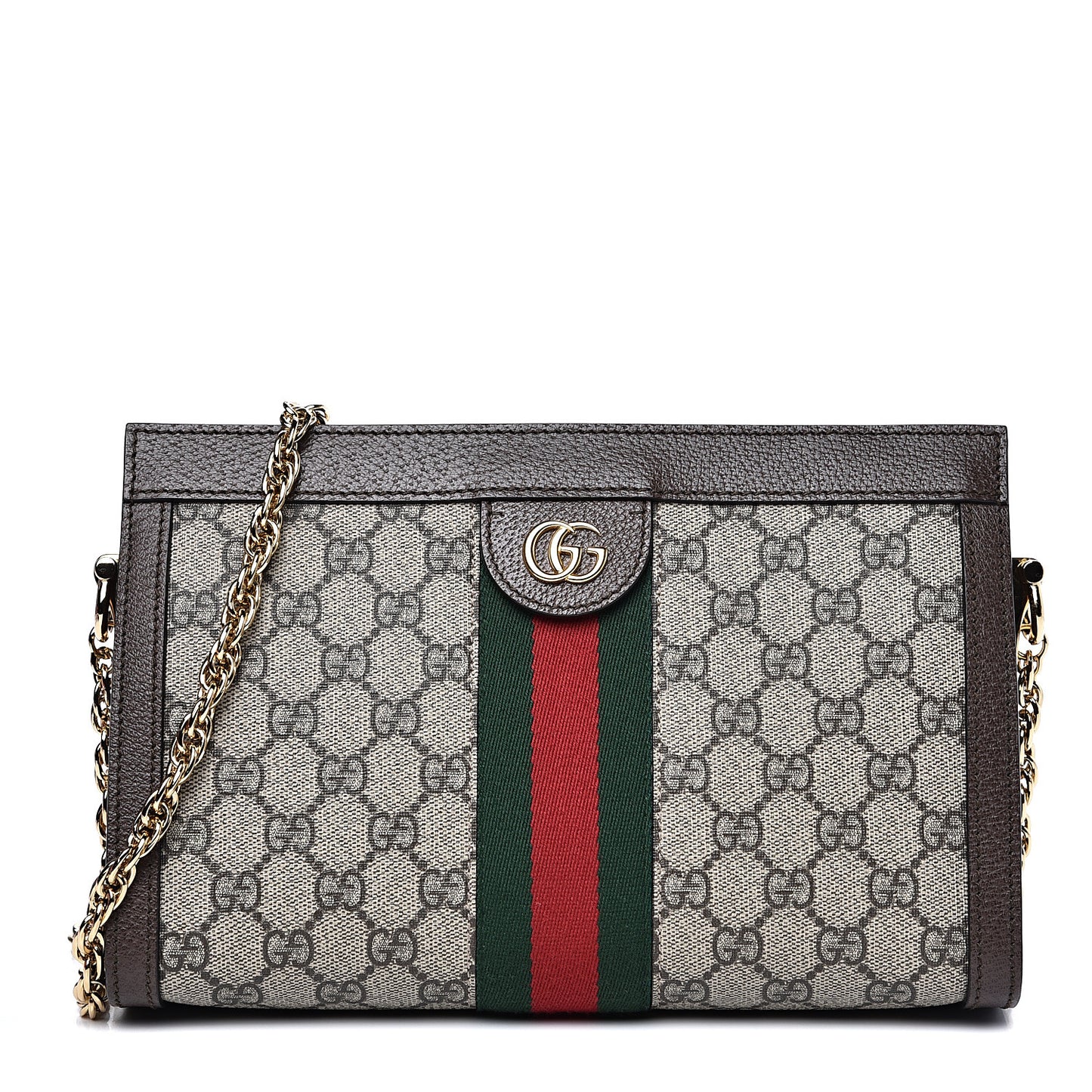 GG Supreme Monogram Web Small Ophidia Chain Shoulder Bag Brown