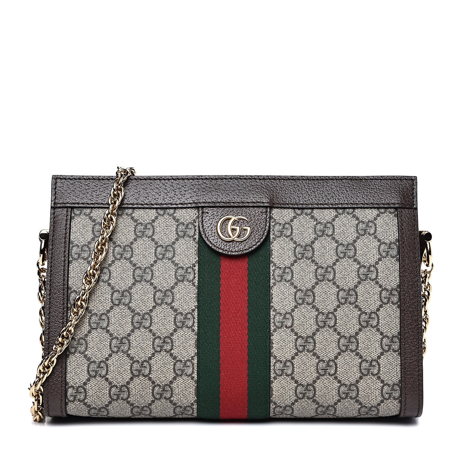 Gucci GG Supreme Monogram Web Small Ophidia Chain Shoulder Bag Brown 1 of 9