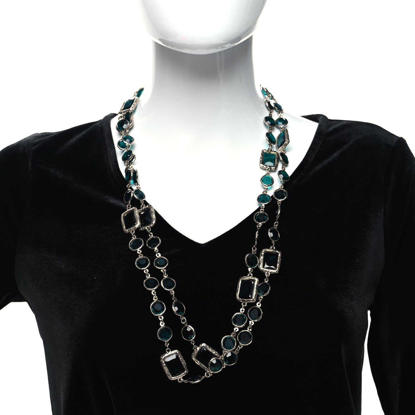 Swarovski Crystal Chicklet Sautoir Necklace Gold Green