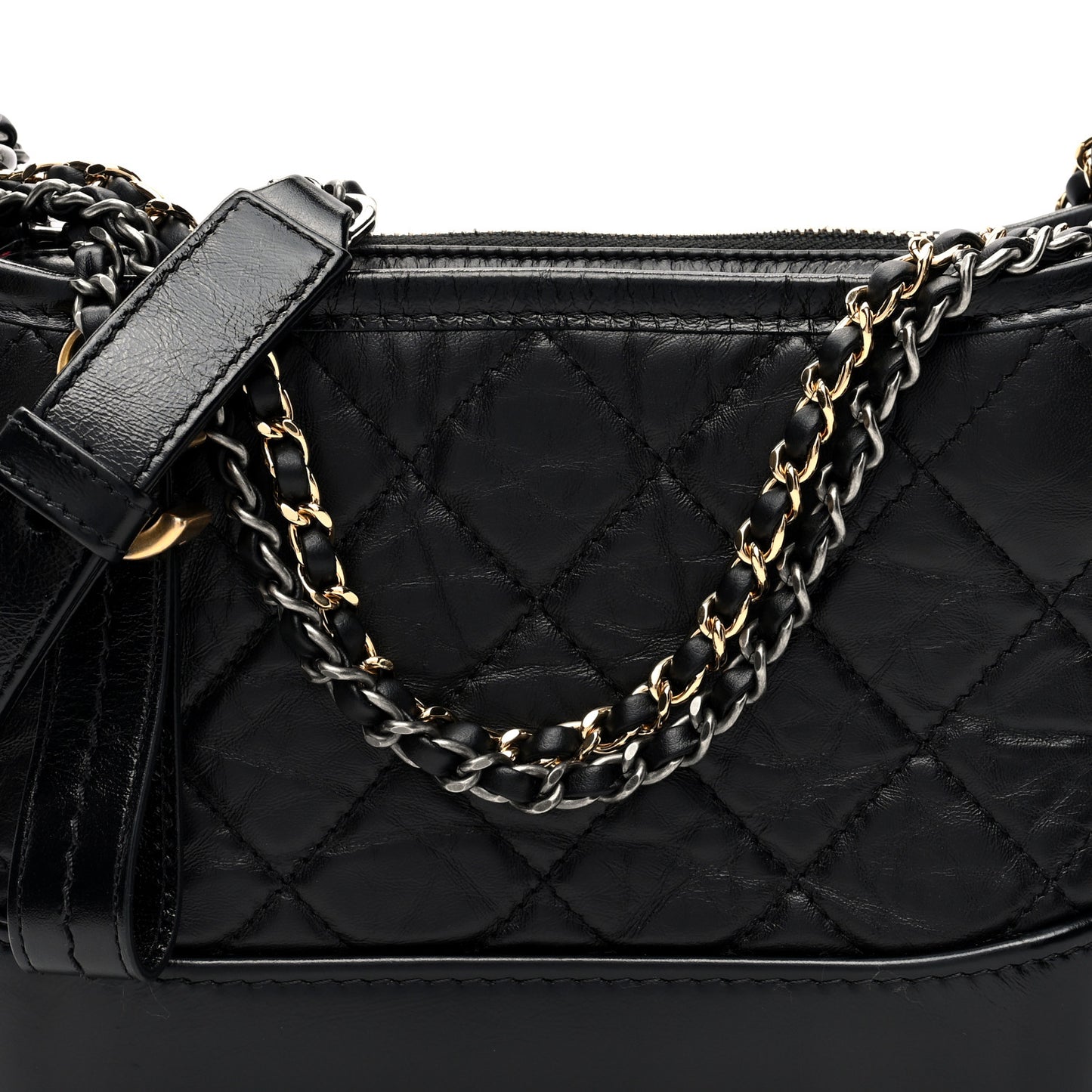 Aged Calfskin Quilted Small Gabrielle Hobo Black