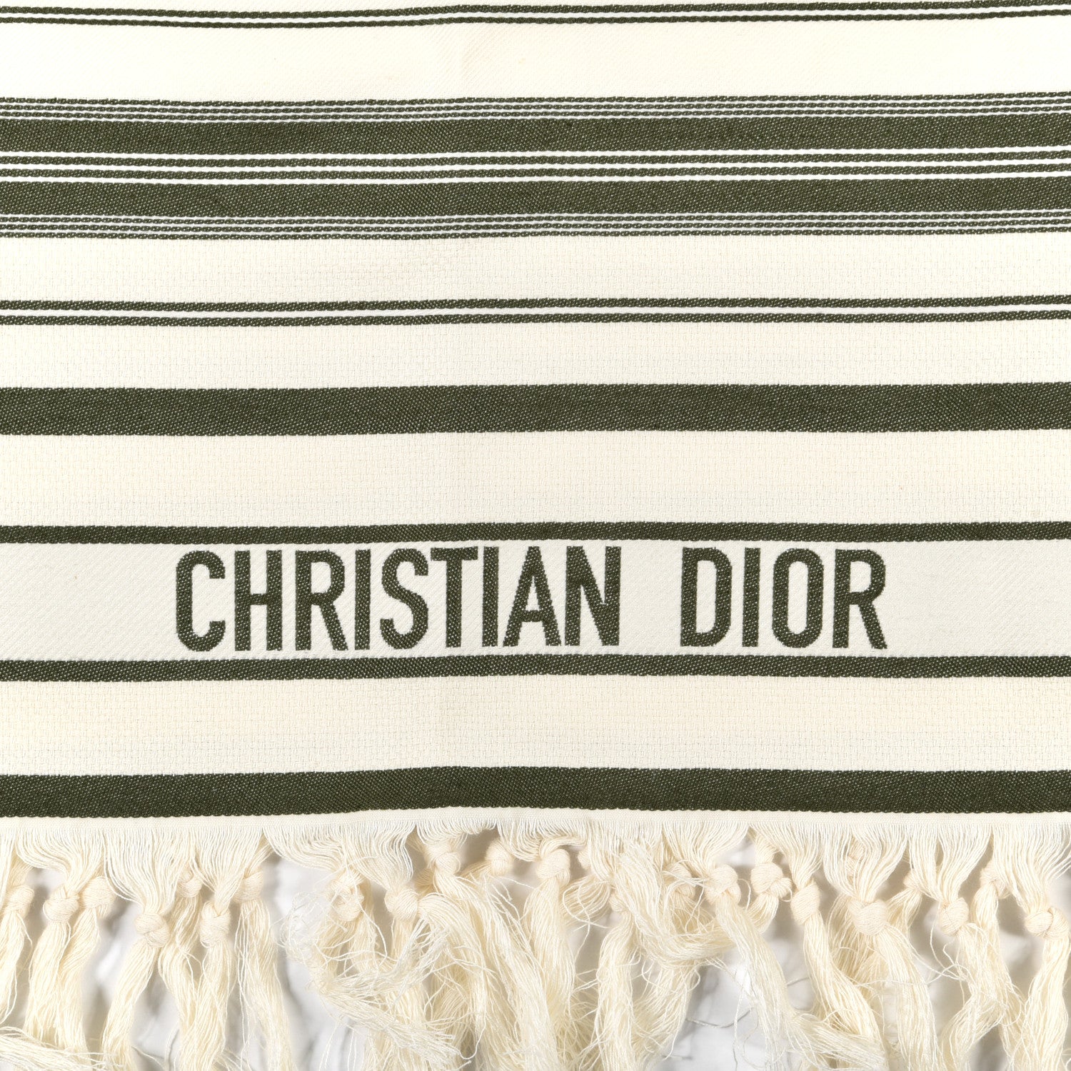 Christian Dior Cotton Striped Towel Green 3 of 4