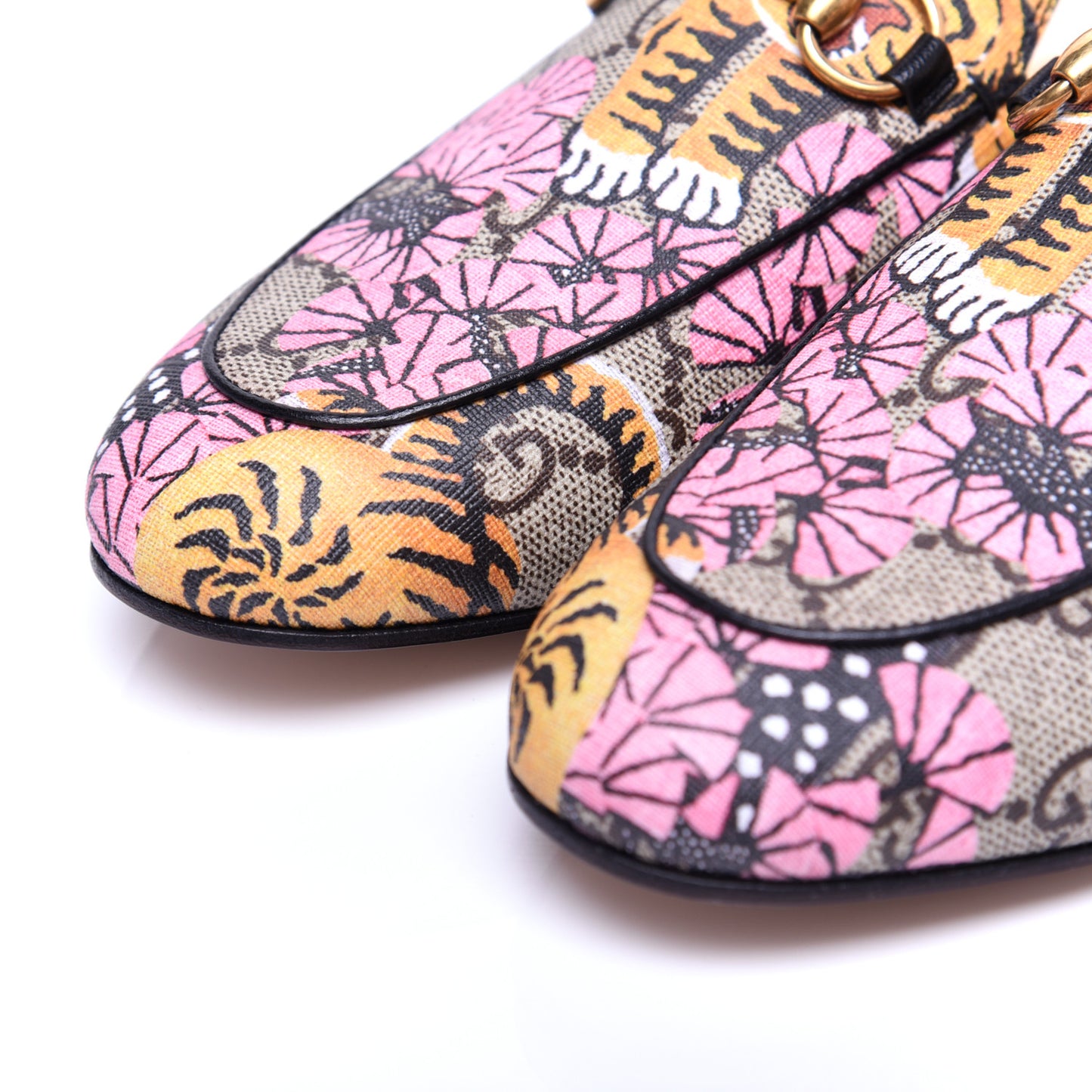 GG Supreme Monogram Bengal Womens Princetown Slippers 35 Beige Crop Pink
