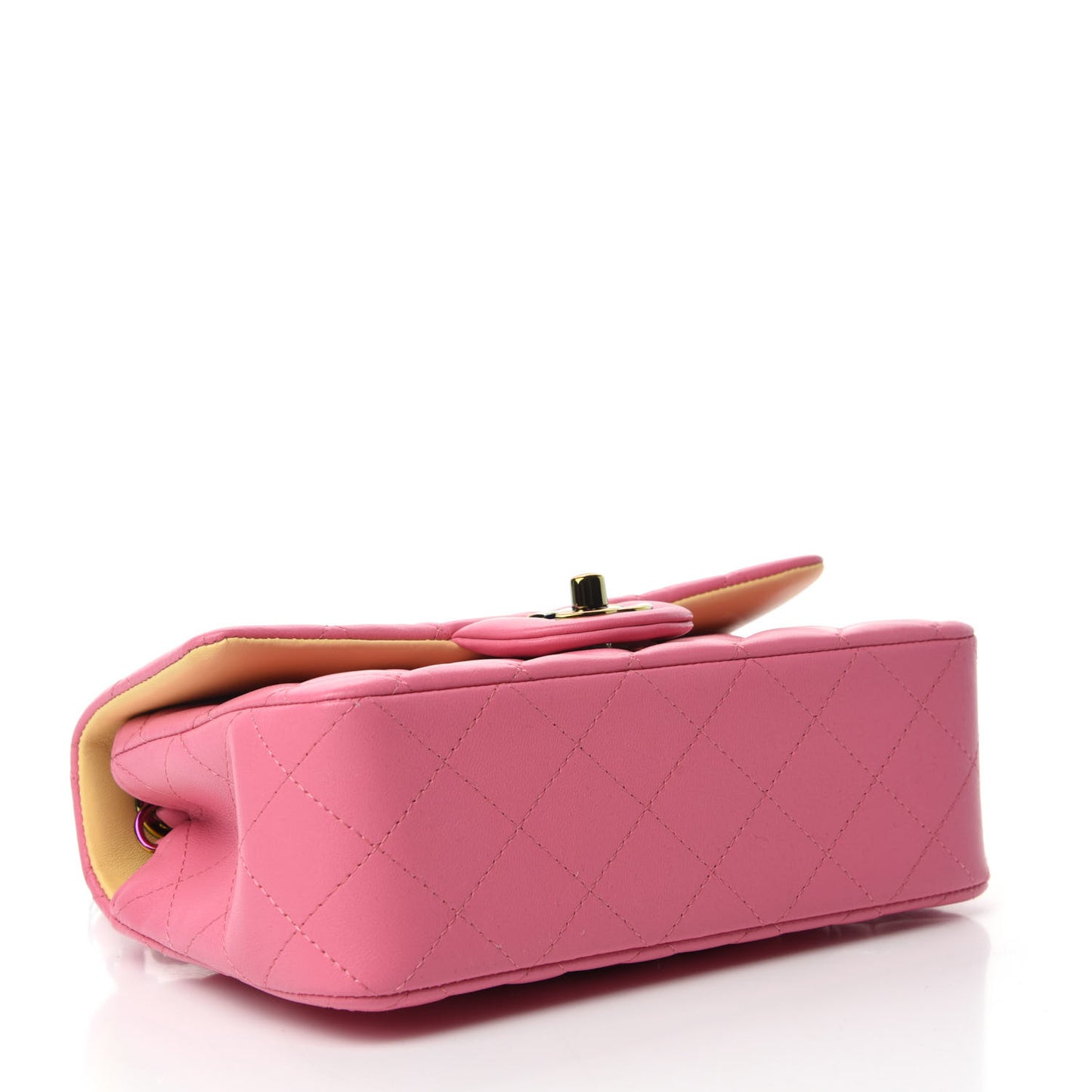 Lambskin Quilted Mini Rectangular Flap Pink Yellow