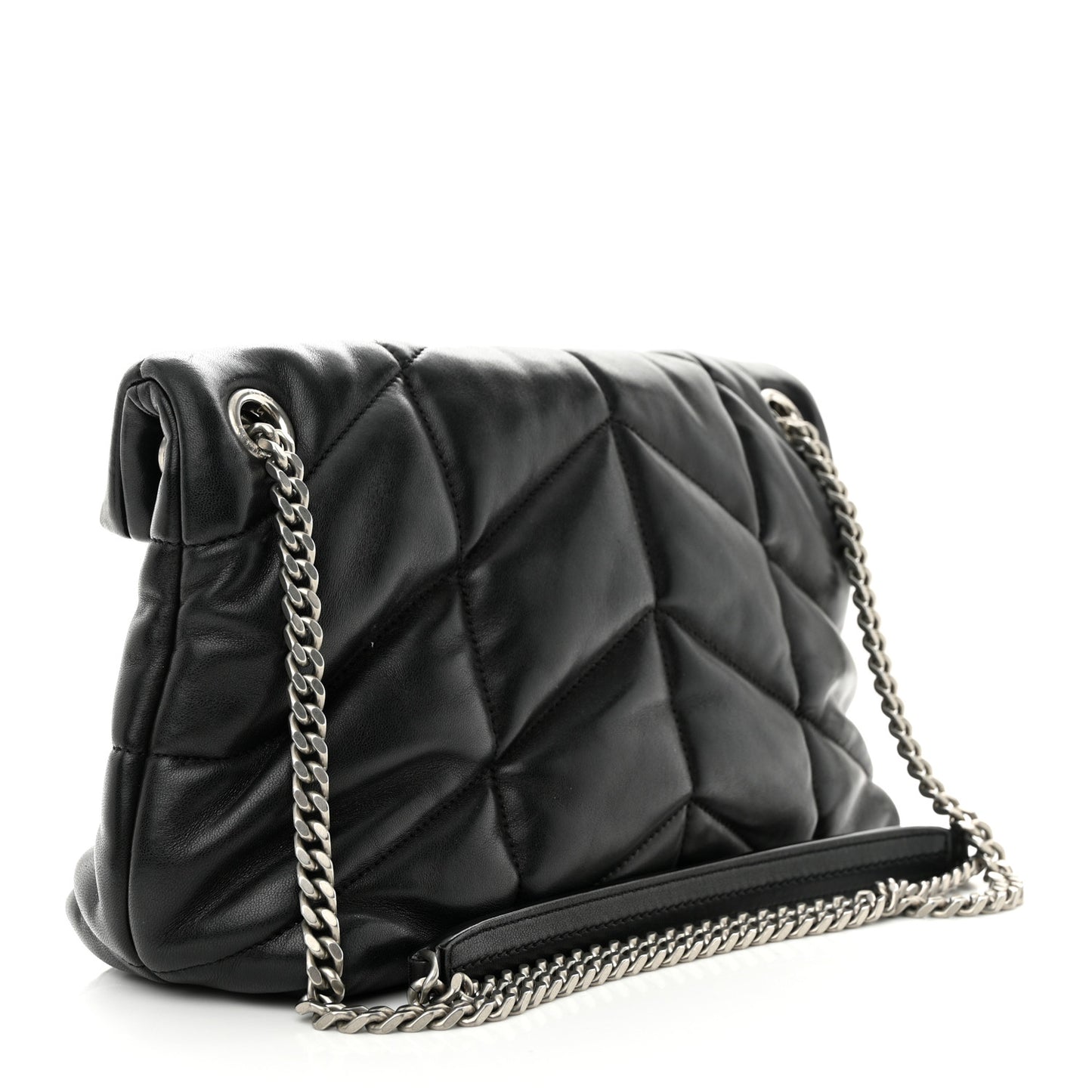 Lambskin Quilted Small Loulou Puffer Monogram Chain Satchel Black