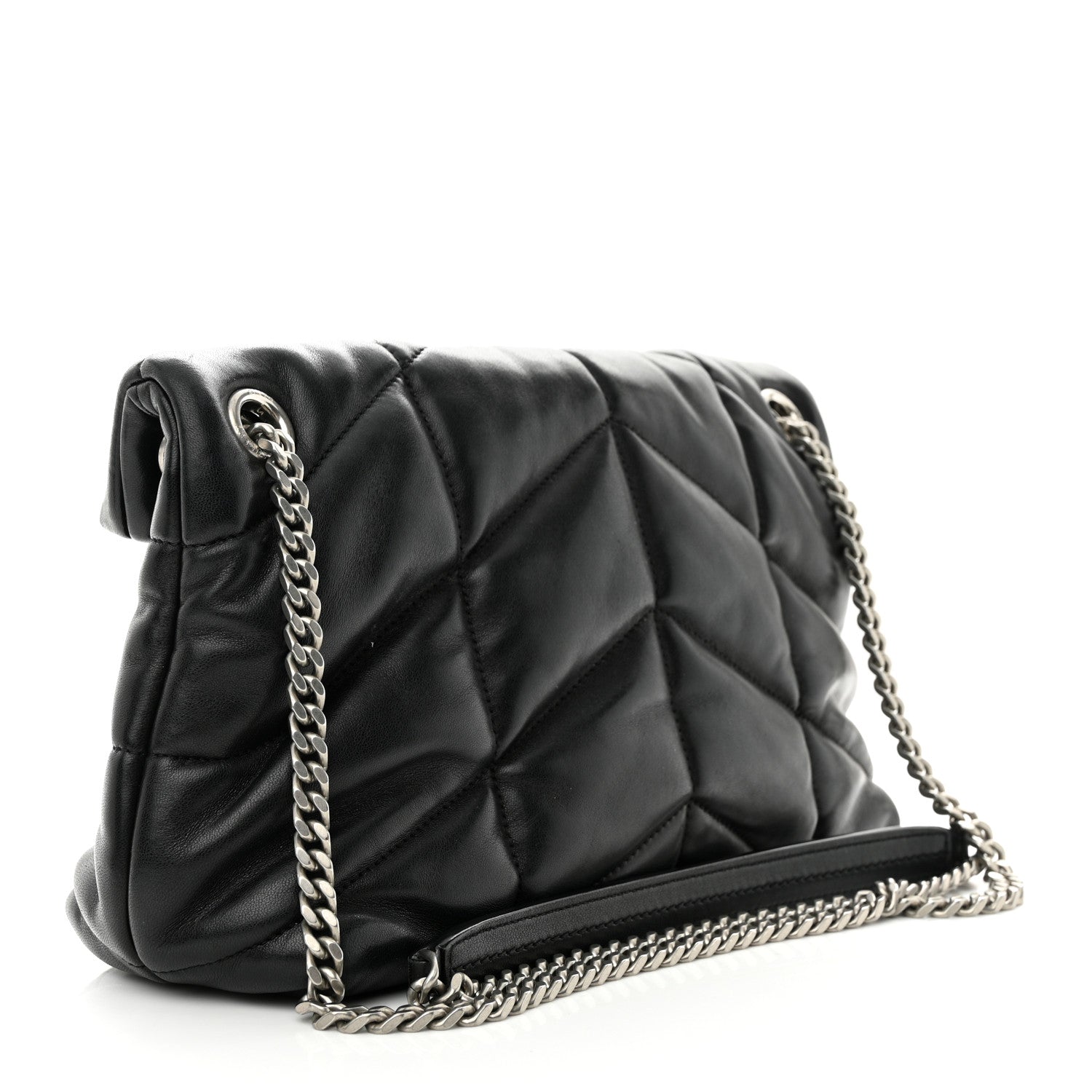 Saint Laurent Lambskin Quilted Small Loulou Puffer Monogram Chain Satchel Black 3 of 11