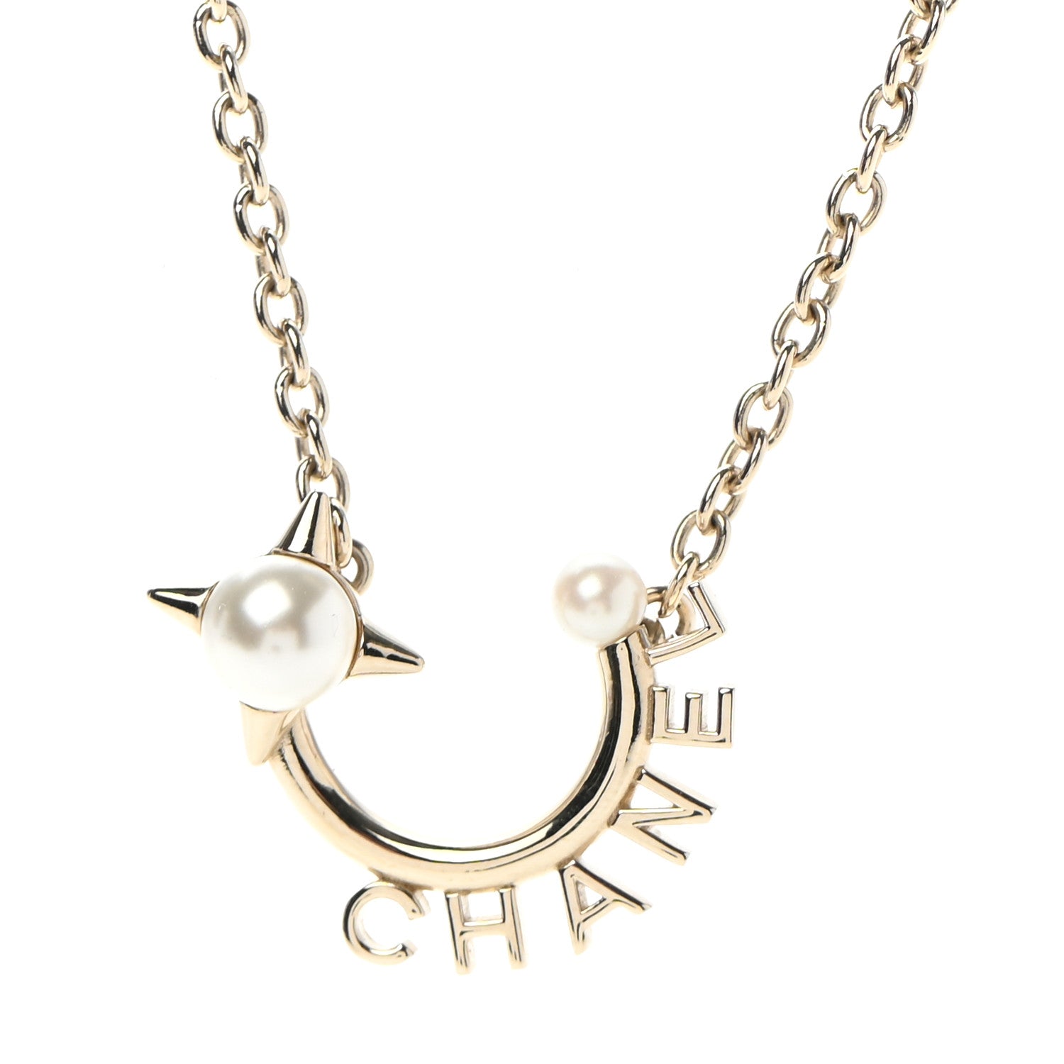 Chanel Pearl Logo Necklace Gold 4 of 7