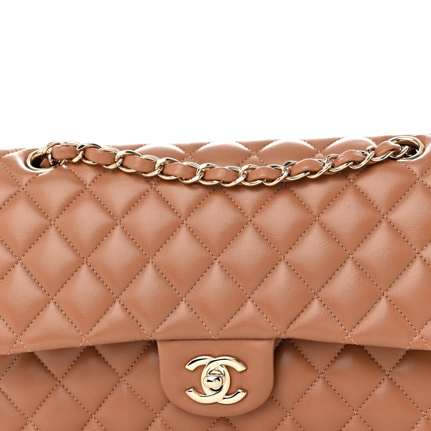 Lambskin Quilted Medium Double Flap Brown