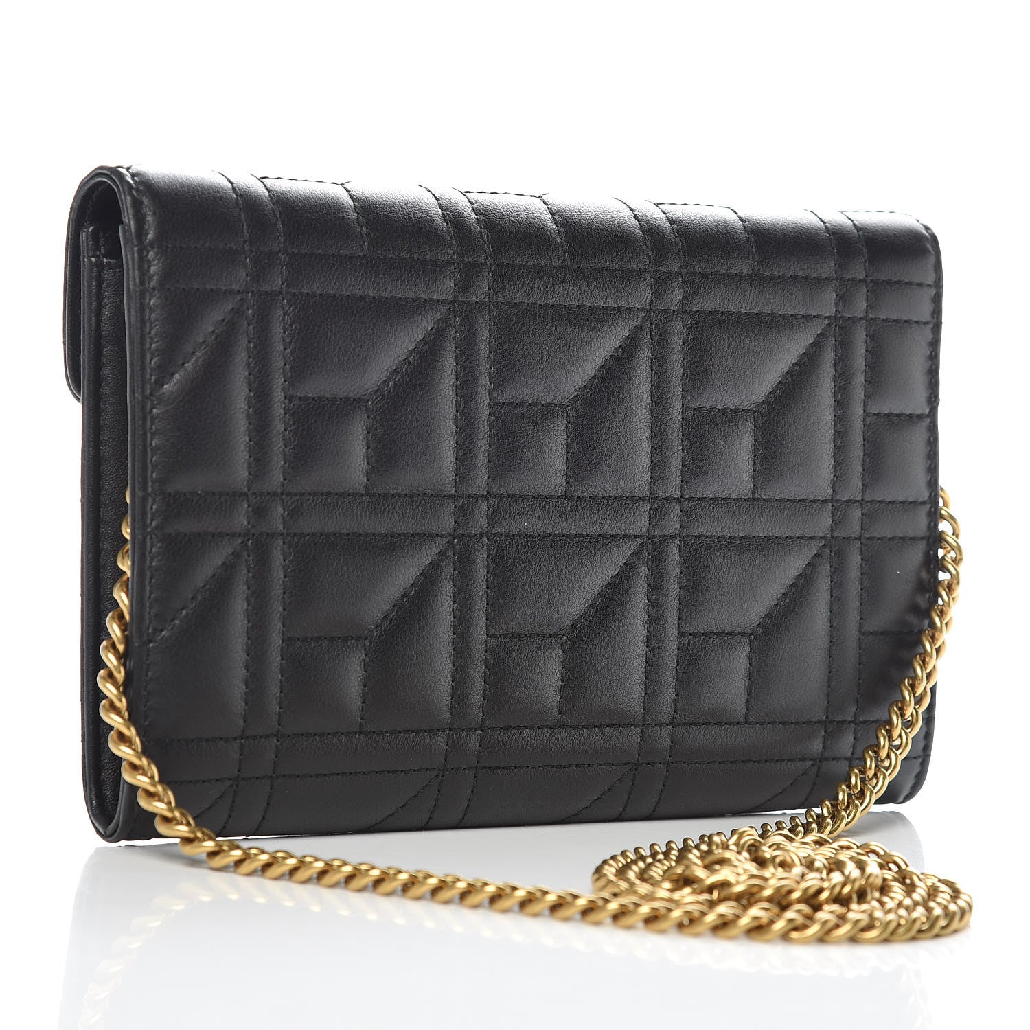 Gucci Calfskin Matelasse Mini Pearly GG Marmont Chain Wallet Black 3 of 9