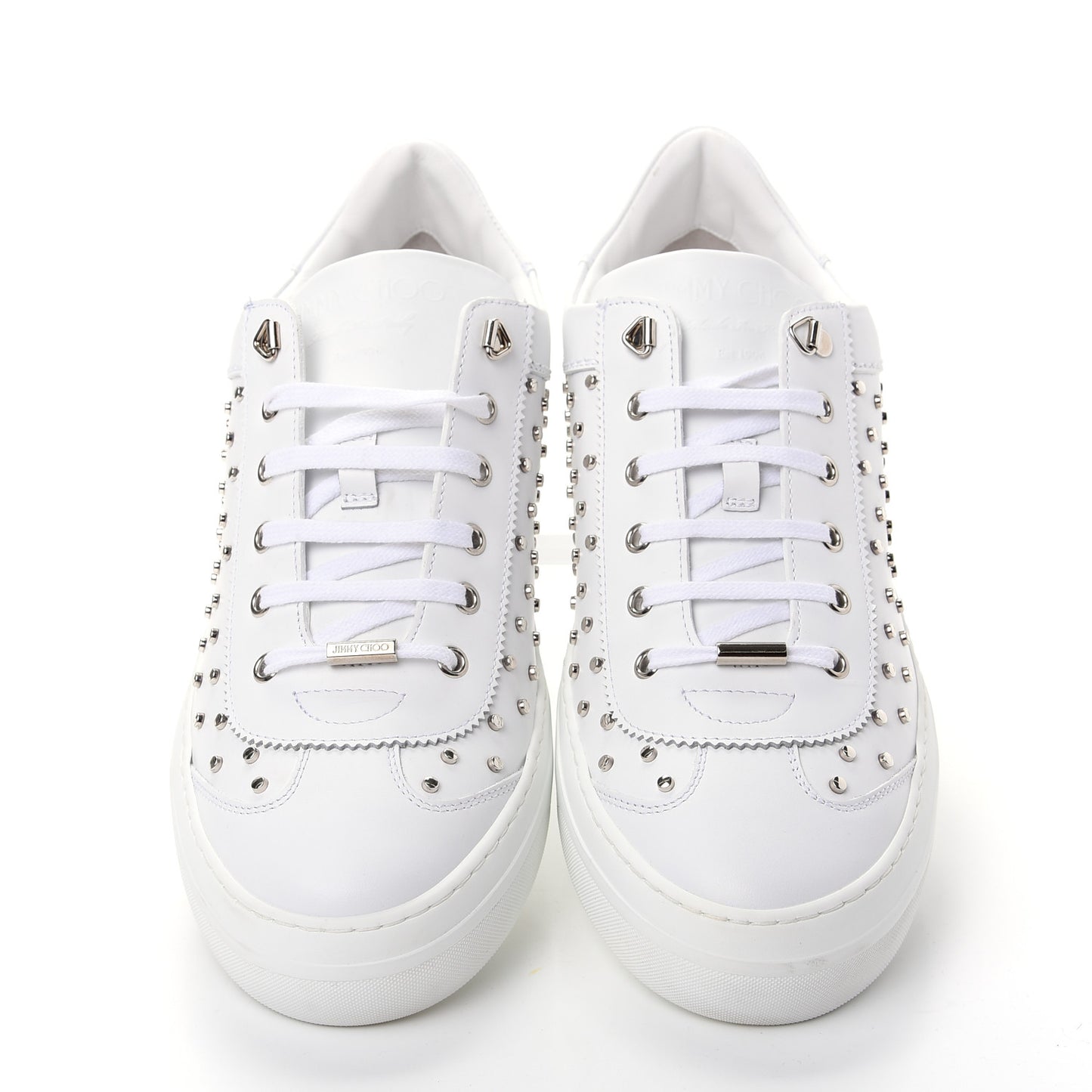 Calfskin Studded Mens Ace Sneakers 45 White Silver